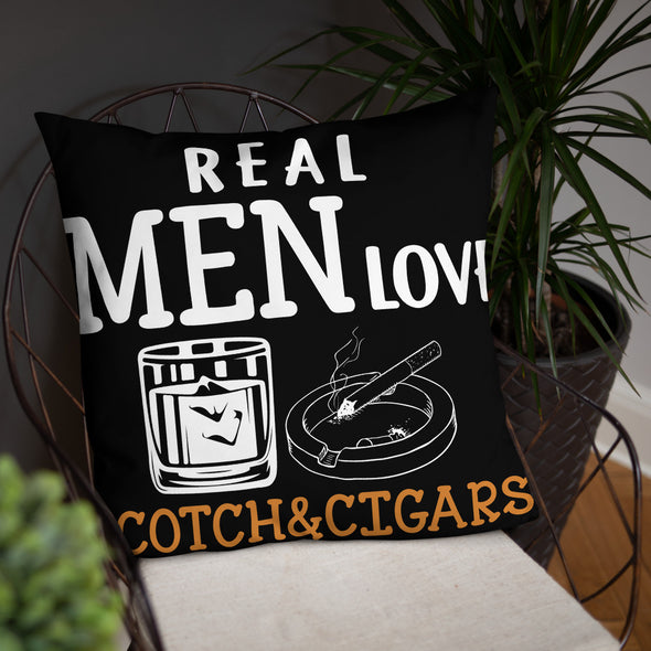 Real Men Love Scotch And Cigars - Black Pillow - real men t-shirts, Men funny T-shirts, Men sport & fitness Tshirts, Men hoodies & sweats